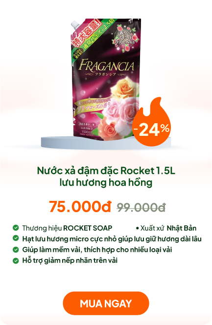 Nước xả đậm đặc làm mềm vải kháng khuẩn Rocket 1.5L Lưu hương hoa hồng dài lâu