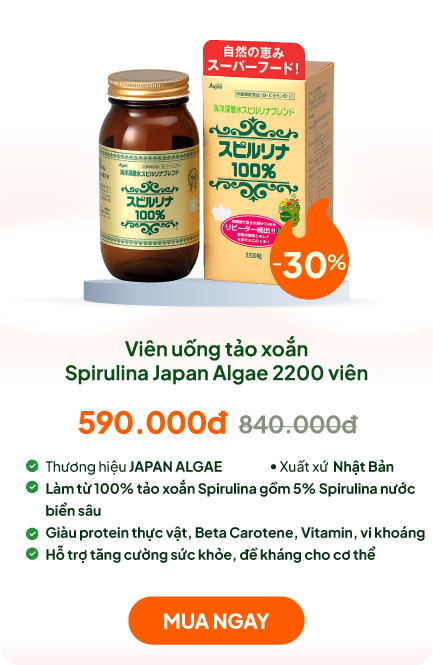 TPBVSK: Viên uống tảo xoắn Spirulina 100% Nhật Bản Japan Algae 2200 viên, tăng sức khỏe, cải thiện tiêu hóa