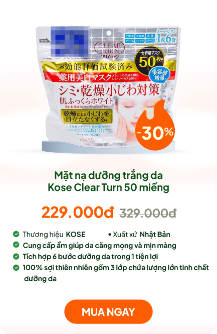 Mặt nạ dưỡng trắng da, giảm nếp nhăn Nhật Bản Kose Clear Turn 50 miếng