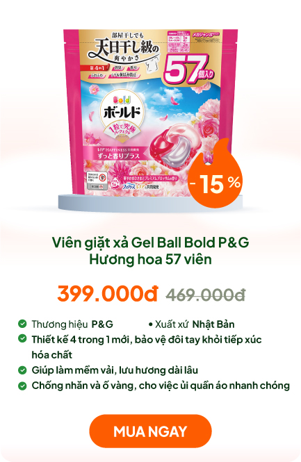 Viên giặt xả khử mùi, chống nhăn, ố vàng 4 trong 1 Gel Ball Bold P&G Hương hoa 57 viên