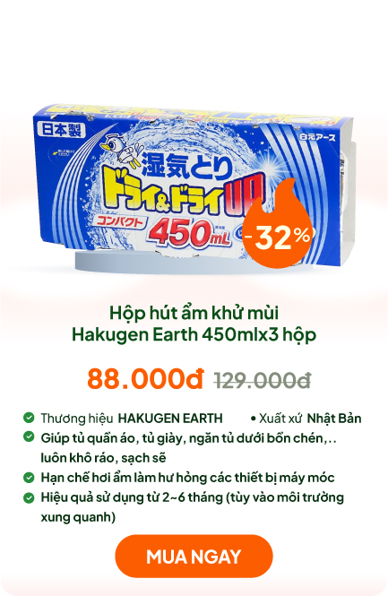 Hộp hút ẩm khử mùi ẩm mốc ngăn tủ Nhật Bản Hakugen Earth 450mlx3 hộp