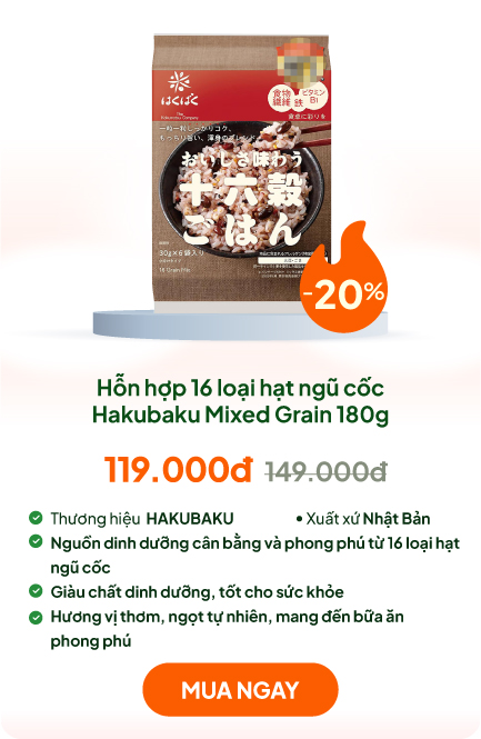 Hỗn hợp 16 loại hạt ngũ cốc Nhật Bản Hakubaku Mixed Grain 180g (30gx6 gói)