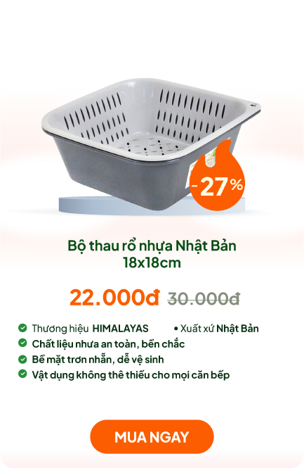 Bộ thau rổ nhựa Nhật Bản 18x18cm