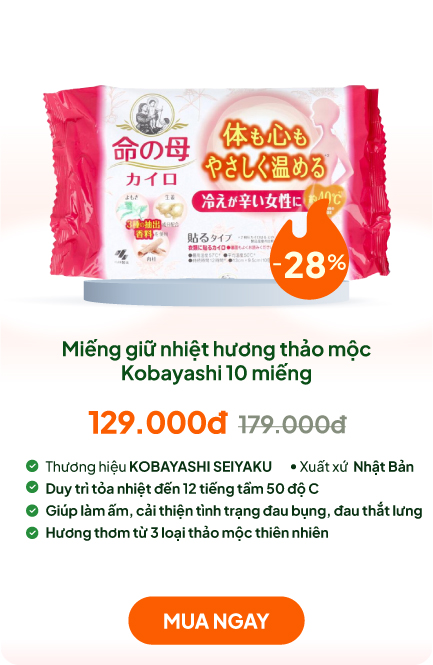 Miếng giữ nhiệt làm ấm, giảm nhức mỏi, đau bụng hương thảo mộc Kobayashi 13x9.5cm 10 miếng (có keo dán)