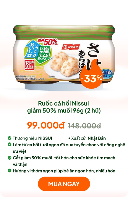Ruốc cá hồi Nhật Bản Nissui giảm 50% muối 96g (48g x 2 hũ)