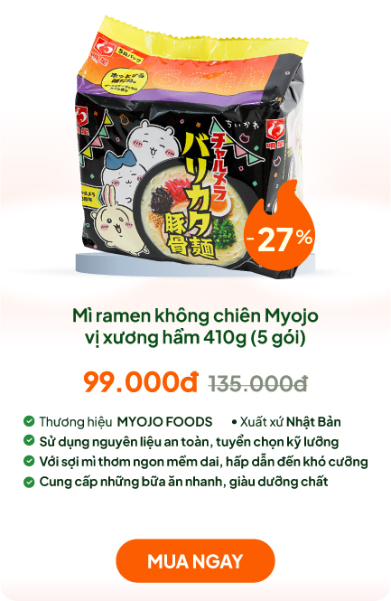 Mì ramen không chiên Nhật Bản Myojo vị xương hầm 410g (82gx5 gói)