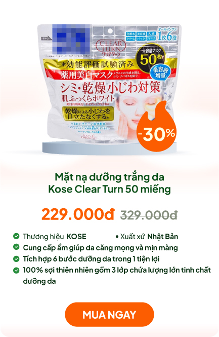 Mặt nạ dưỡng trắng da, giảm nếp nhăn Nhật Bản Kose Clear Turn 50 miếng