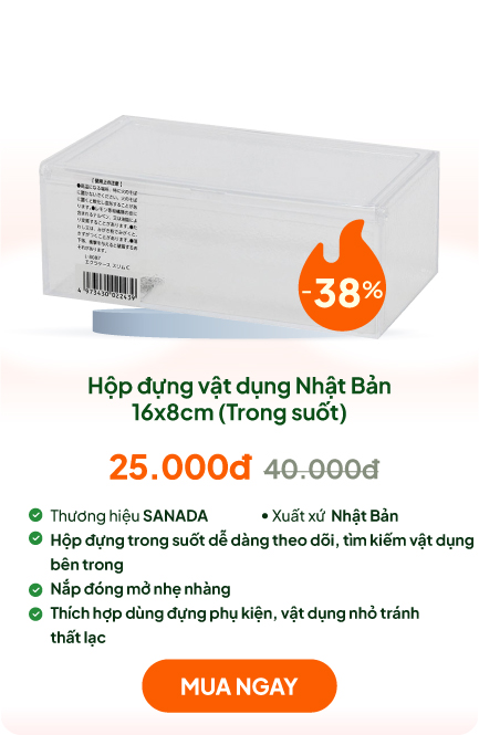 Hộp đựng vật dụng, phụ kiện, trang sức Nhật Bản 16x8cm (Trong suốt)