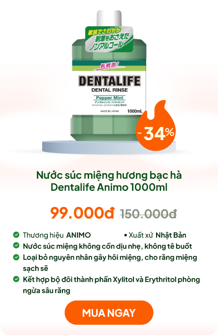 Nước súc miệng Nhật Bản không cồn dịu nhẹ Dentalife Animo 1000ml Hương bạc hà
