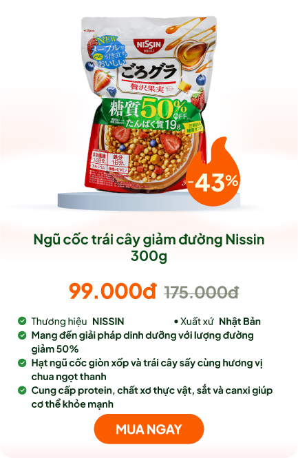 TPBS: Ngũ cốc trái cây Nhật Bản Granola giảm đường, bổ sung protein Nissin 300g