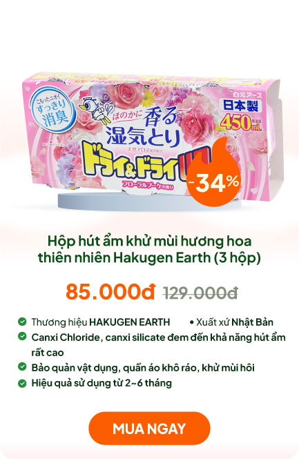 Hộp hút ẩm khử mùi ẩm mốc ngăn tủ Nhật Bản hương hoa thiên nhiên Hakugen Earth 450mlx3 hộp