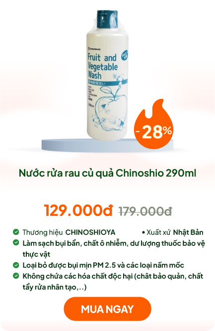 Nước rửa rau củ quả Nhật Bản Chinoshio 290ml, loại bỏ dư lượng thuốc bảo vệ thực vật, bụi mịn PM 2.5