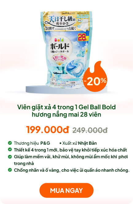 Viên giặt xả khử mùi, chống nhăn, ố vàng 4 trong 1 Gel Ball Bold P&G hương nắng mai 28 viên