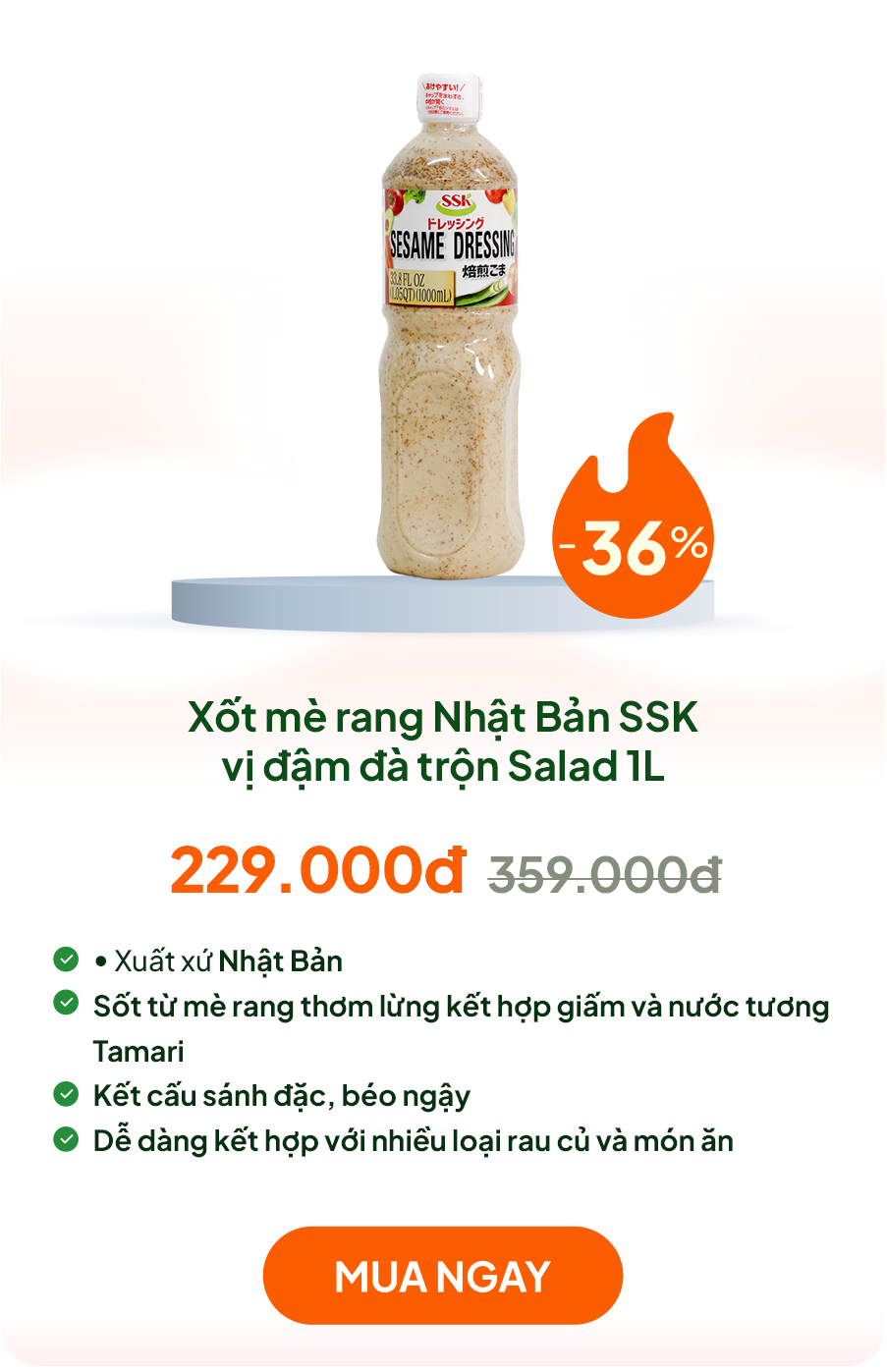 Xốt mè rang Nhật Bản SSK vị đậm đà trộn Salad 1L