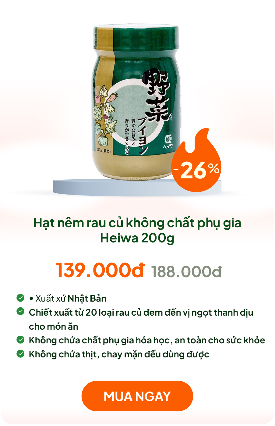 Hạt nêm Nhật Bản rau củ không chất phụ gia Heiwa 200g Chay mặn đều dùng được