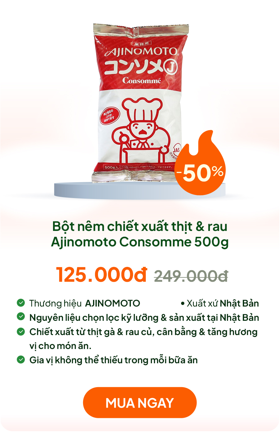 Bột nêm Nhật Bản chiết xuất thịt & rau Ajinomoto Consomme 500g
