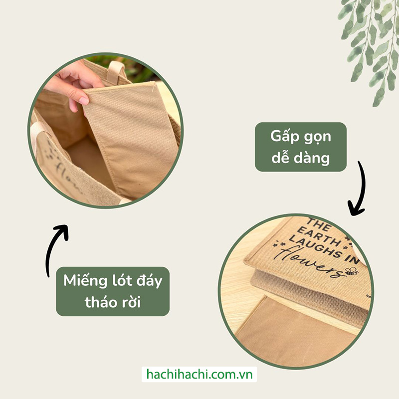 Túi vải đay lanh Hachi Hachi (38x30x16cm) thương hiệu 