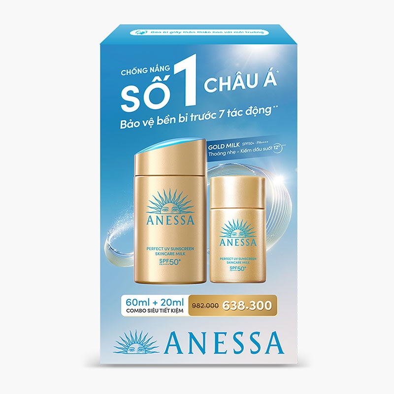 Combo sữa chống nắng Nhật Bản dưỡng da kiềm dầu Anessa SPF50+ PA++++ 60ml + 20ml thương hiệu ANESSA
