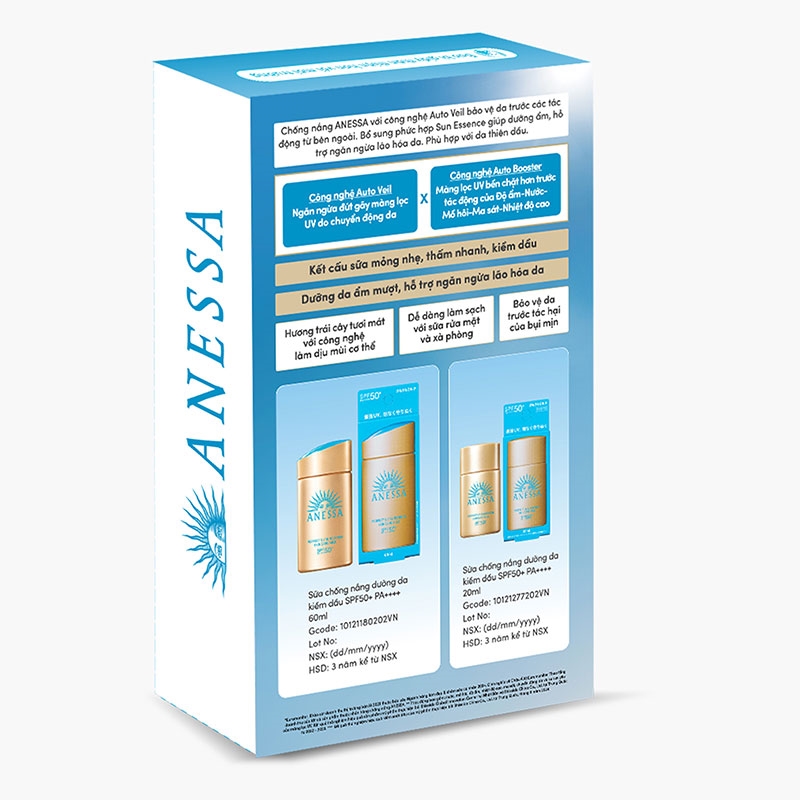 Combo sữa chống nắng Nhật Bản dưỡng da kiềm dầu Anessa SPF50+ PA++++ 60ml + 20ml thương hiệu ANESSA
