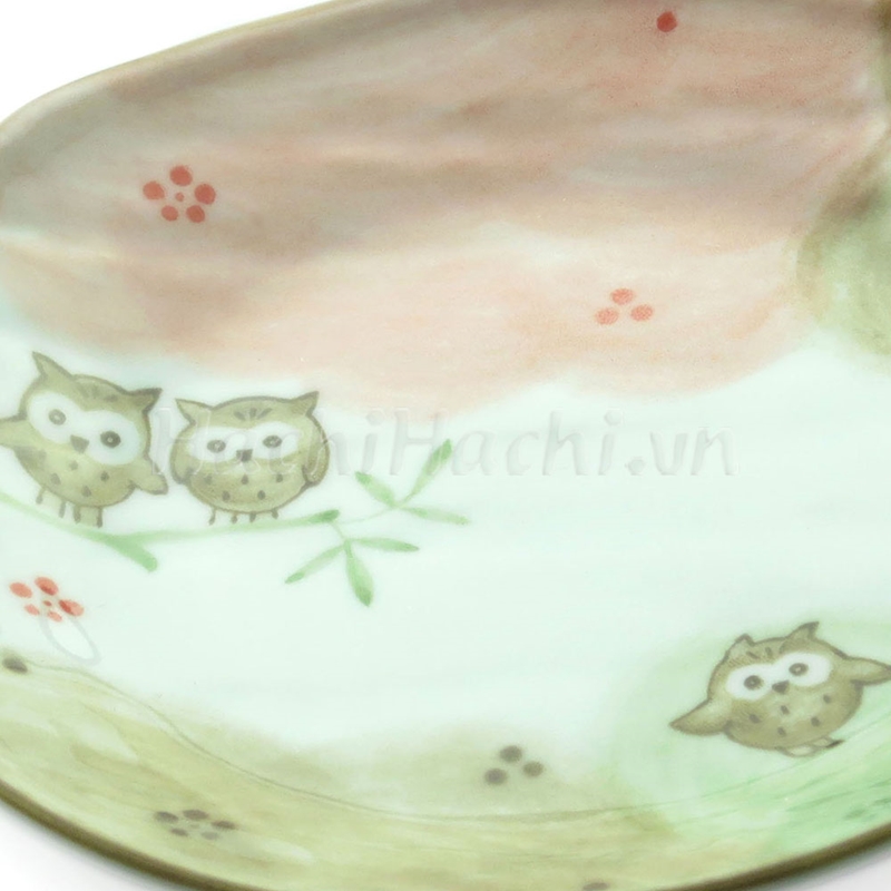 Đĩa sứ Nhật Bản 16.5x15.5cm, Đĩa gốm sứ nông lòng, đĩa gốm sứ cạn lòng, dùng được lò vi sóng (Cú mèo may mắn) thương hiệu 