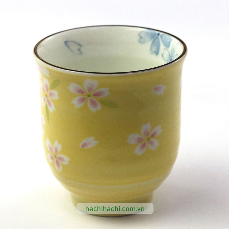 Ca, cốc, ly sứ Nhật Bản 200ml (Sakura vàng), dùng được lò vi sóng thương hiệu 