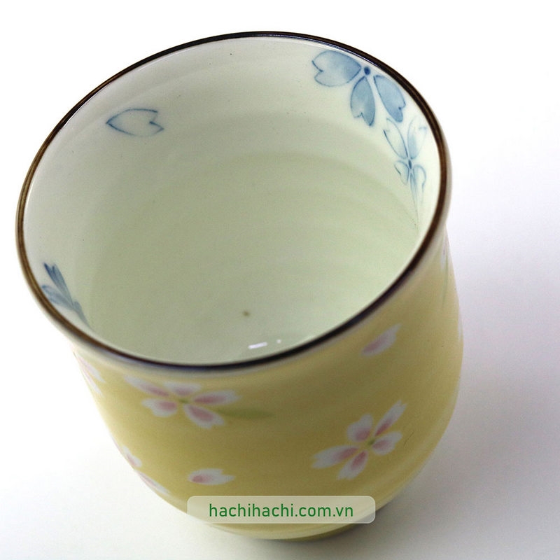 Ca, cốc, ly sứ Nhật Bản 200ml (Sakura vàng), dùng được lò vi sóng thương hiệu 