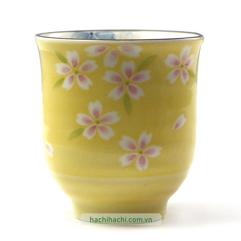 Ca, cốc, ly sứ Nhật Bản 200ml (Sakura vàng), dùng được lò vi sóng thương hiệu 
