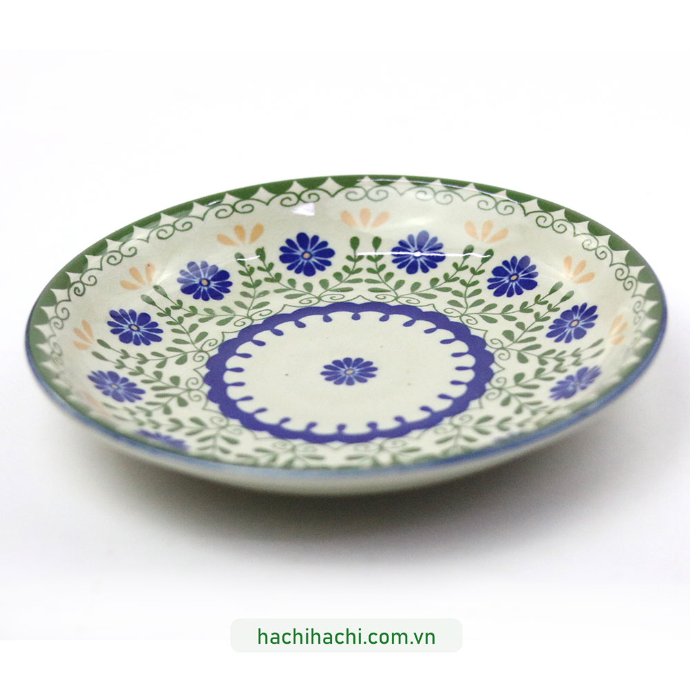 Đĩa gốm Nhật Bản 20.2cm, đĩa gốm sứ nông lòng, cạn lòng, dùng được lò vi sóng thương hiệu TORI