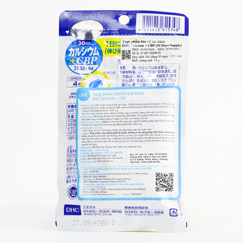 TPBVSK: Viên uống DHC Canxi CBP Nhật Bản 30 ngày, xương răng chắc khỏe, hỗ trợ phát triển chiều cao, giảm loãng xương thương hiệu DHC
