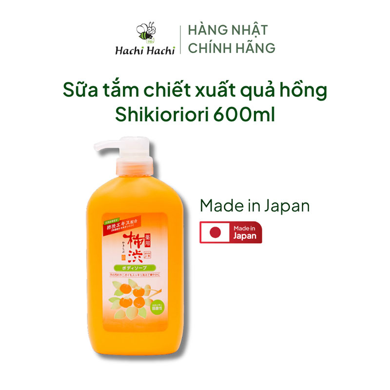 Sữa tắm chiết xuất quả hồng Shikioriori khử mùi cơ thể, dưỡng ẩm tự nhiên 600ml thương hiệu KUMANO YUSHI