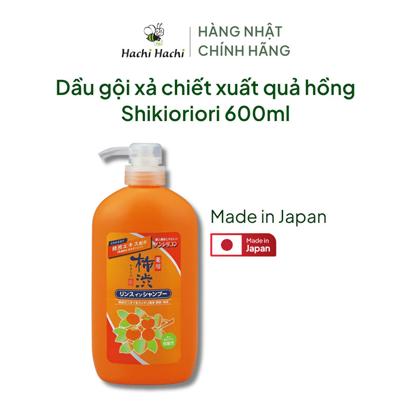 Dầu gội xả chiết xuất quả hồng Shikioriori khử mùi, kiểm soát nhờn, ngăn gàu ngứa 600ml thương hiệu KUMANO YUSHI