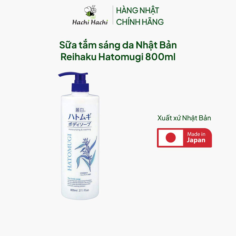 Sữa tắm sáng da Nhật Bản Reihaku Hatomugi 800ml thương hiệu KUMANO YUSHI
