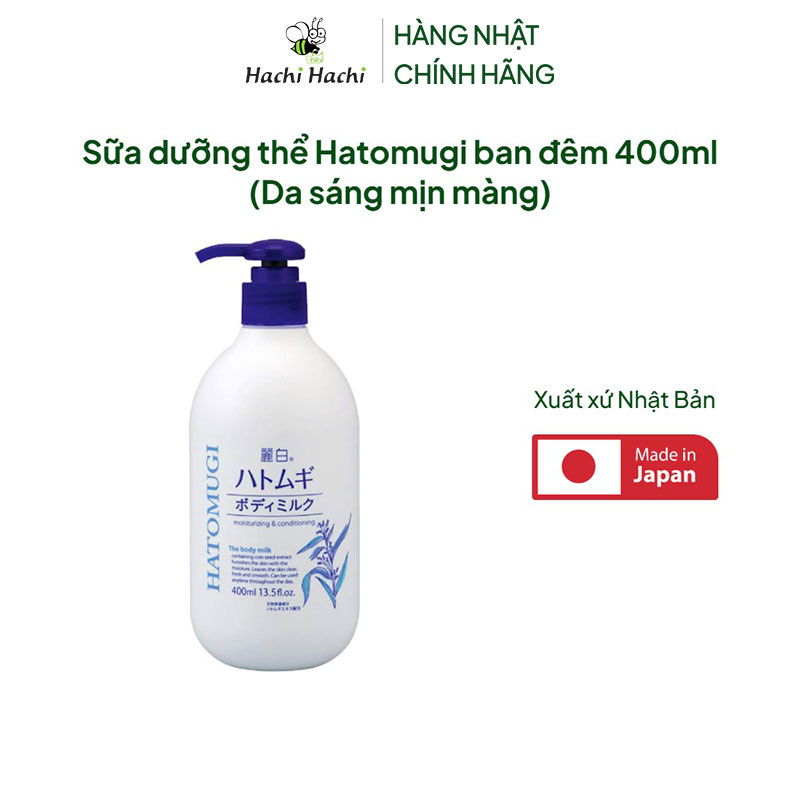 Sữa dưỡng thể Nhật Bản Hatomugi ban đêm 400ml (Da sáng mịn màng) thương hiệu KUMANO YUSHI