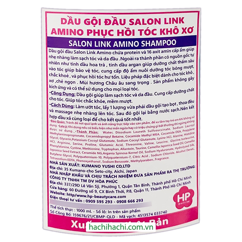 Dầu gội phục hồi tóc khô xơ Salon Link Amino 1L thương hiệu KUMANO YUSHI