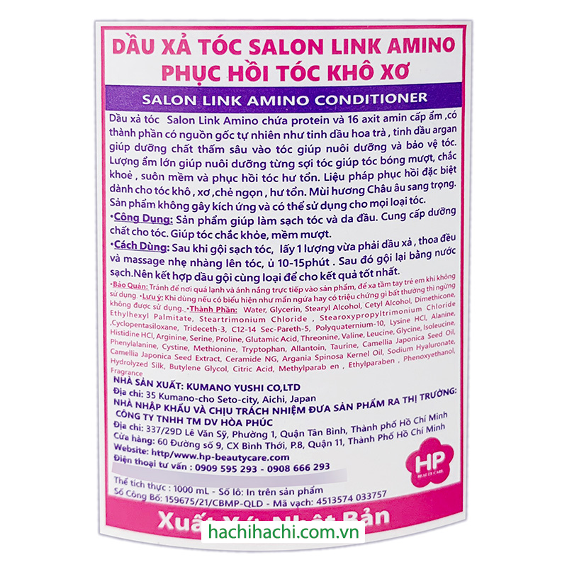 Dầu xả phục hồi tóc khô xơ Salon Link Amino 1L thương hiệu KUMANO YUSHI
