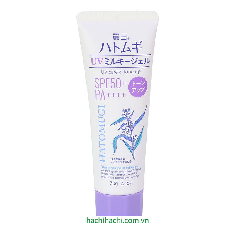 Gel chống nắng cấp ẩm nâng tone Nhật Bản chiết xuất ý dĩ Hatomugi  SPF50+ PA++++ 70g thương hiệu KUMANO YUSHI
