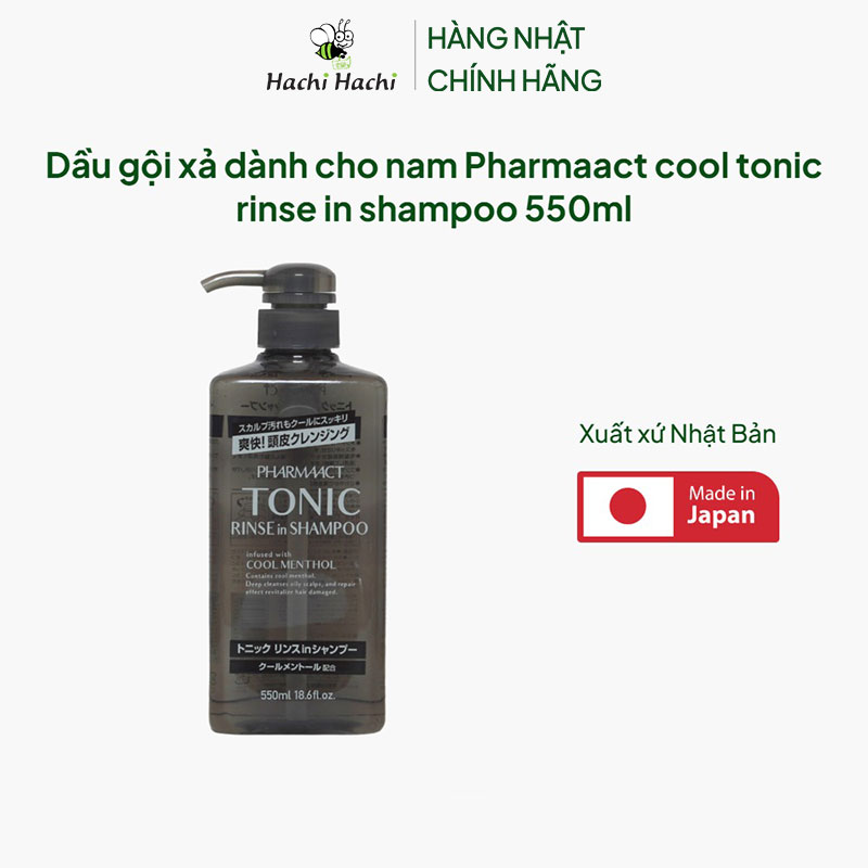 Dầu gội xả dành cho nam Nhật Bản Pharmaact cool tonic rinse in shampoo 550ml thương hiệu KUMANO YUSHI