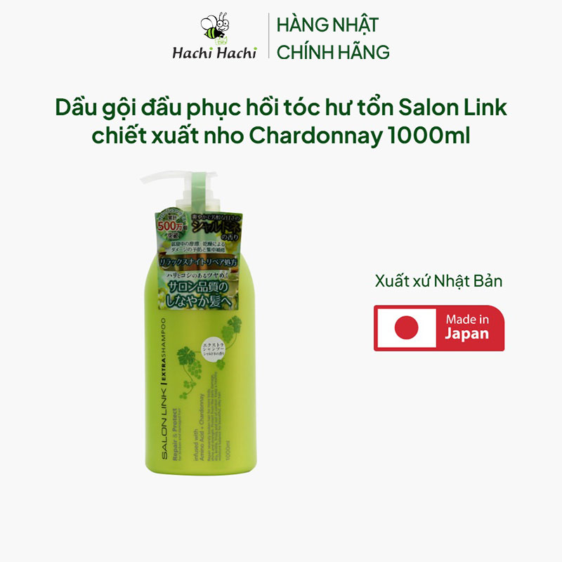 Dầu gội đầu phục hồi tóc hư tổn Nhật Bản Salon Link chiết xuất nho Chardonnay 1000ml thương hiệu KUMANO YUSHI