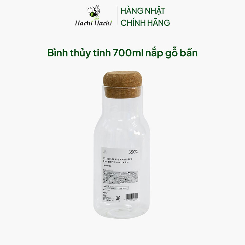 Bình thủy tinh 700ml nắp gỗ bần thương hiệu WATTS