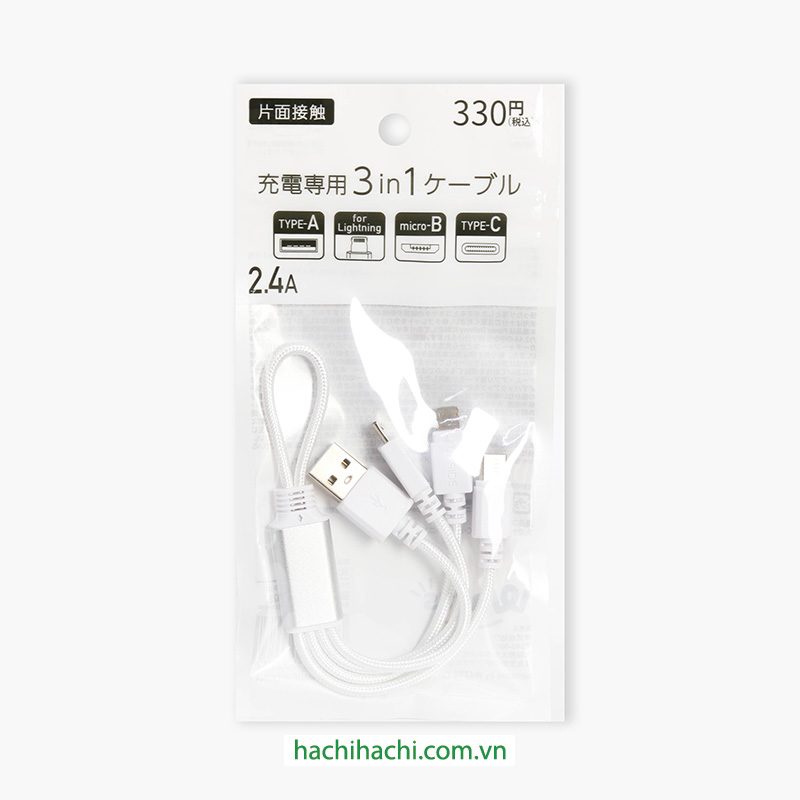 Dây sạc đa năng 3 trong 1 USB, Type C, Lightning, Micro B 2.4A 