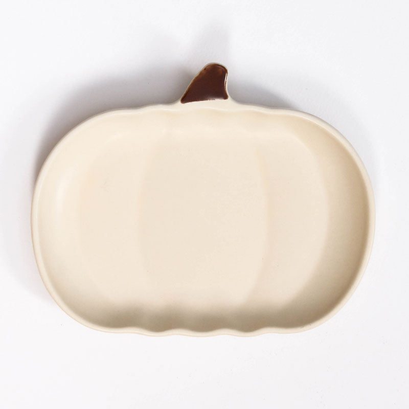 Đĩa gốm 16x13cm, đĩa gốm sứ nông lòng, cạn lòng (Hình bí đỏ trắng), dùng được lò vi sóng