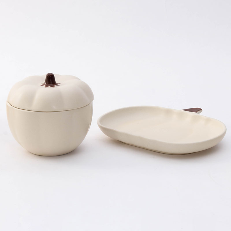 Chén bát gốm có nắp 10cm (Hình bí đỏ trắng), dùng được lò vi sóng thương hiệu WATTS