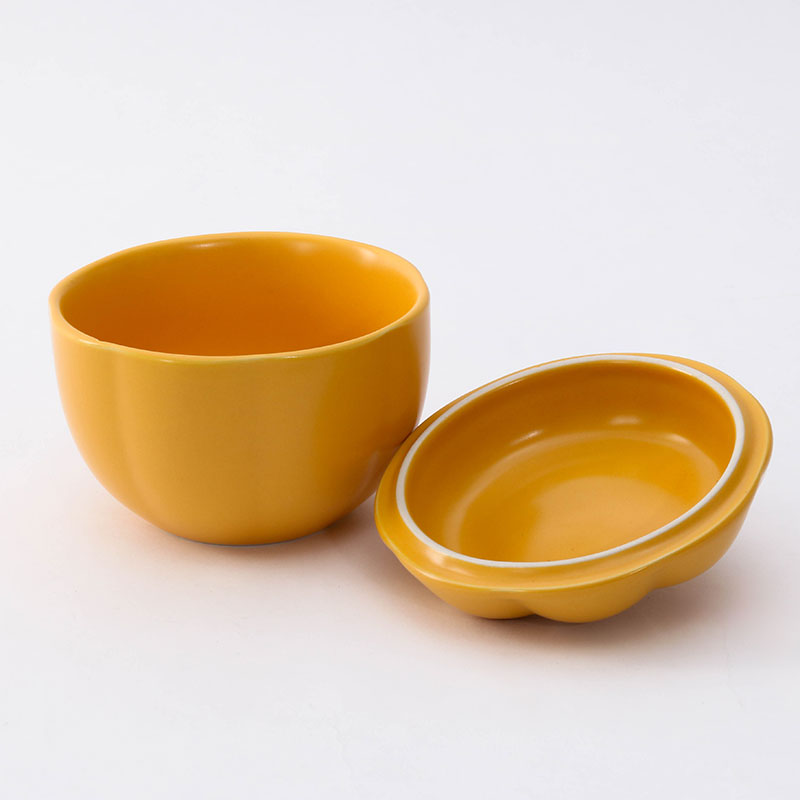 Chén bát gốm có nắp 10cm (Hình bí đỏ vàng), dùng được lò vi sóng thương hiệu WATTS