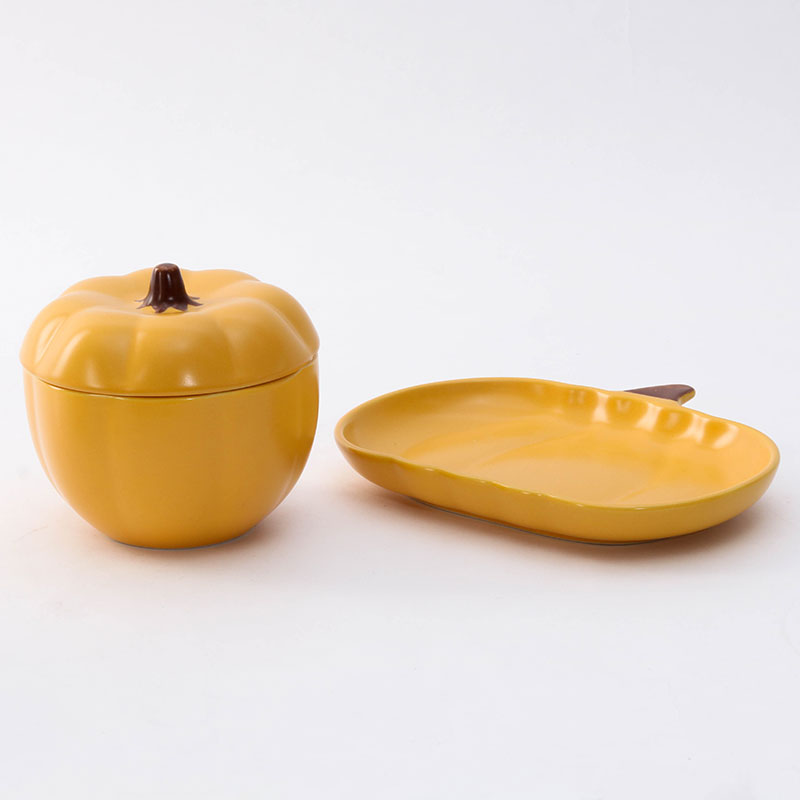 Chén bát gốm có nắp 10cm (Hình bí đỏ vàng), dùng được lò vi sóng thương hiệu WATTS