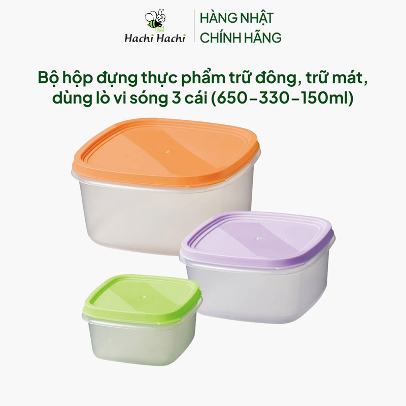 Bộ hộp đựng thực phẩm trữ đông, trữ mát, dùng lò vi sóng 3 cái (650-330-150ml) thương hiệu MARUTATSU