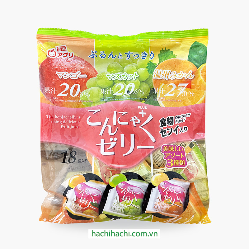 Thạch Konnyaku Aguri mix vị xoài quýt nho xanh 288g (16g x 18 cái)