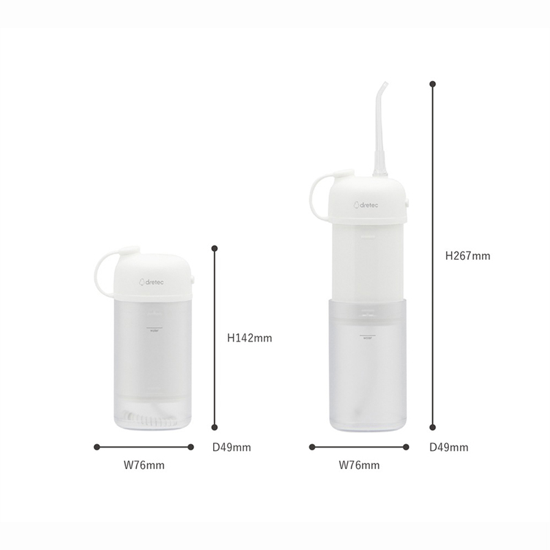 Tăm nước 3 chế độ gấp gọn sạc USB Type C Dretec Jetclean Smart FS-103WT 150ml (Trắng), Kèm 2 đầu vòi thương hiệu DRETEC
