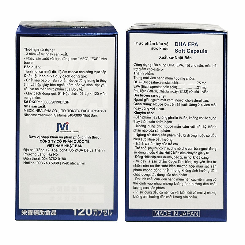 TPBVSK: Viên uống DHA EPA Soft Capsule Nhật Bản120 viên, bổ não, mắt, giảm cholesterol thương hiệu 