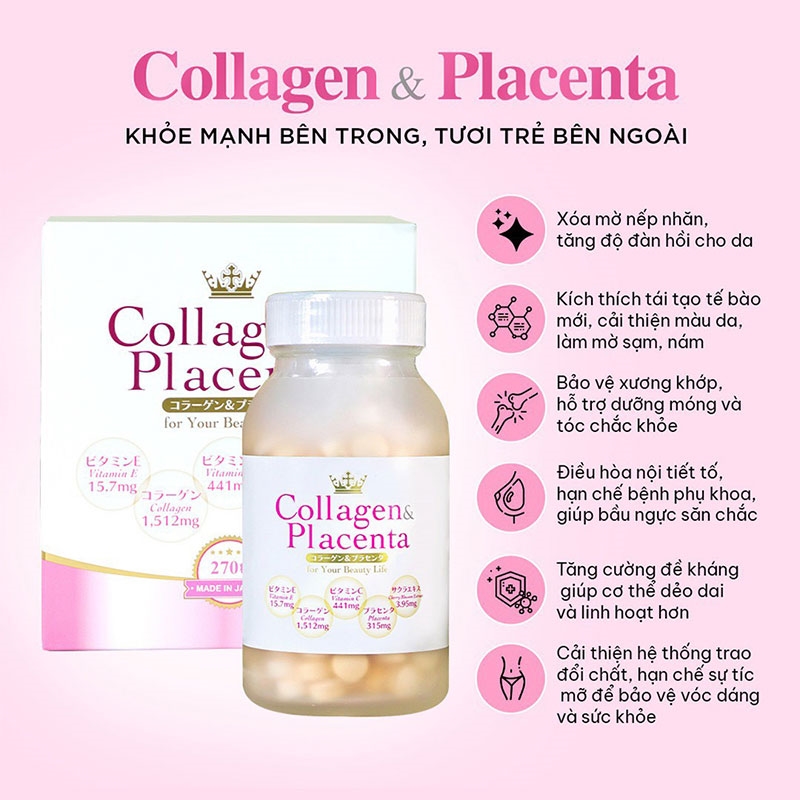 TPBVSK: Viên uống Collagen Placenta 270 viên (Chống lão hóa, da sáng mịn) thương hiệu JPANWELL