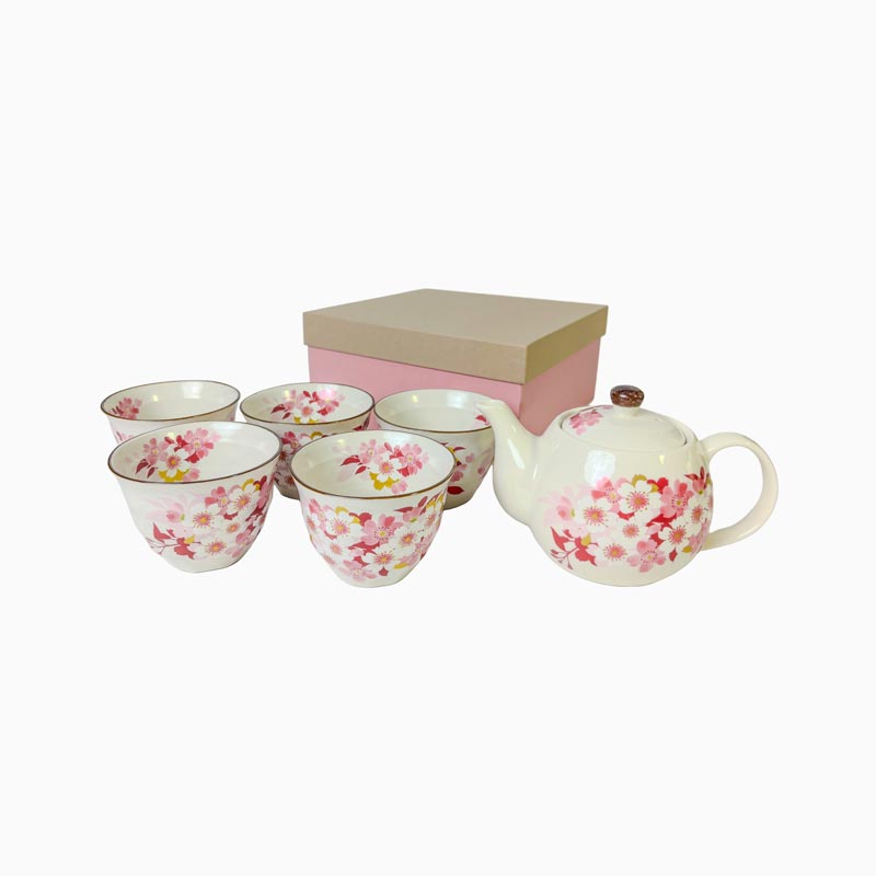Bộ bình, ly gốm Nhật Bản (Hoa Sakura) thương hiệu 